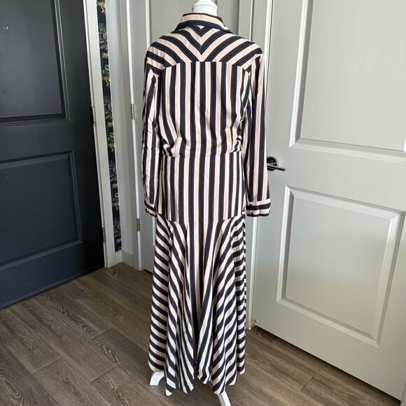 Sandro Striped Long Sleeve Tie Waist Maxi Shirt Dress Size FR 42 US L - Picture 5 of 10